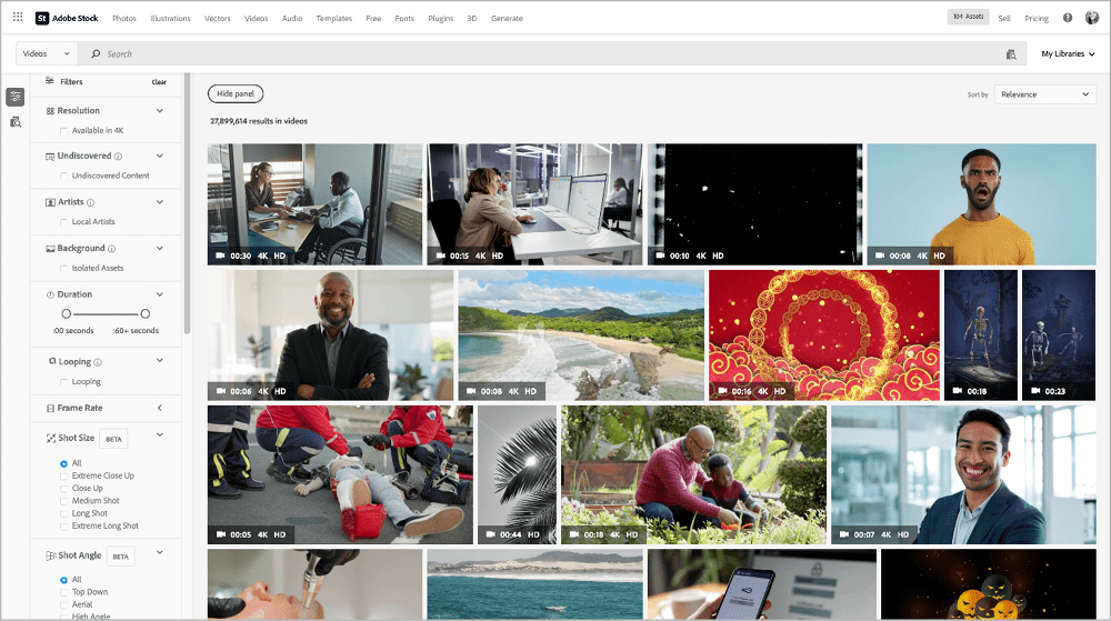 Figure 7. The Adobe Stock Videos Filter panel