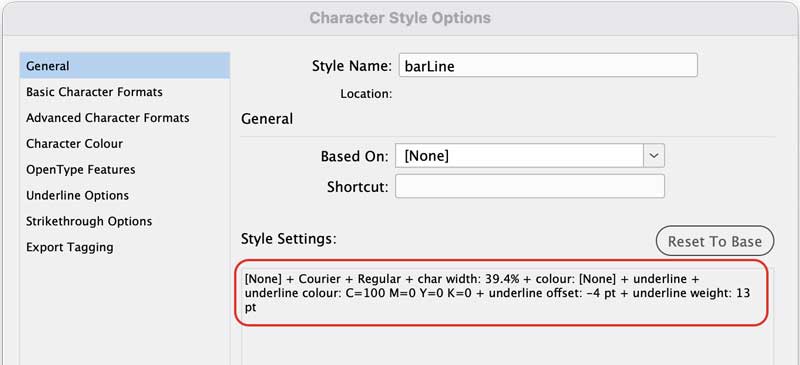 Character style for creating variable bar graphs in Adobe InDesign
