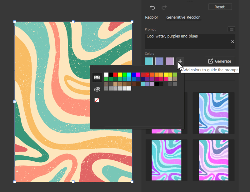 Figure 4. You can easily add brand colors from the Swatches panel by clicking the plus button in the Colors section.