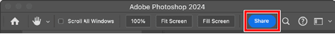 Figure 8. In the Photoshop workspace, the Share button offers online collaboration.