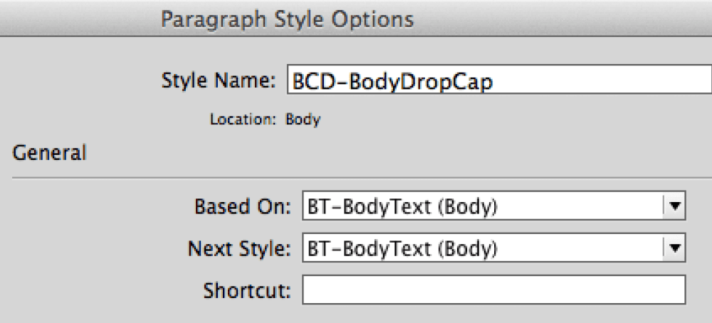 InDesign Paragraph Styles menu