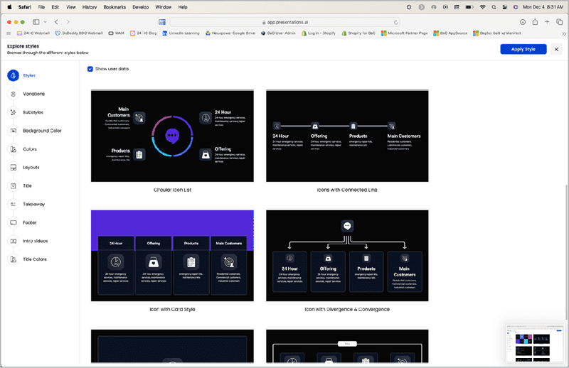 Figure 5. Presentations.ai lets you change the style of each slide in your presentation.