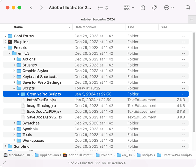 Subfolder inside the Adobe Illustrator Scripts folder