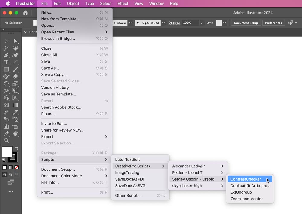 Adobe Illustrator Scripts menu