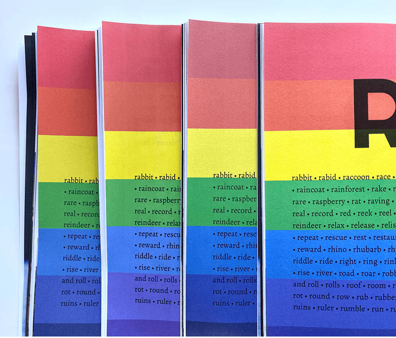 Figure 1. The vibrancy and clarity of solid colors varied by publisher (from left): Amazon KDP, Barnes & Noble Press, Blurb, Lulu.