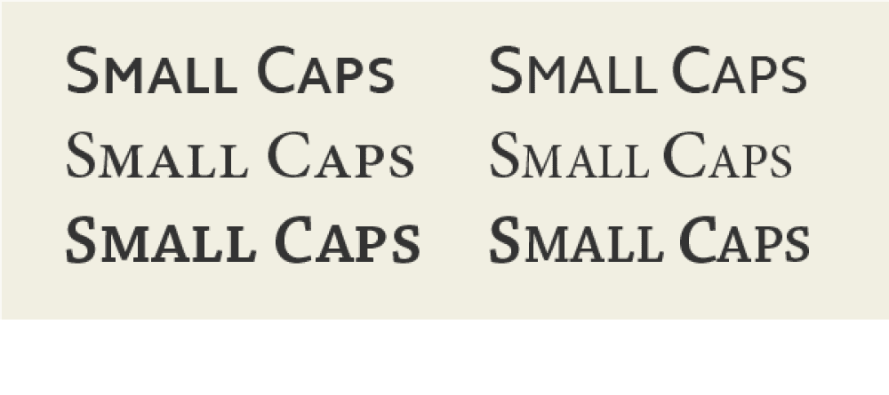 True drawn small caps vs. computer generated small caps in different fonts