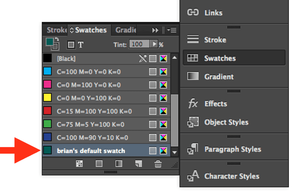 InDesign Swatches panel 