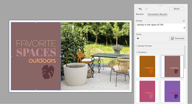 Figure 3. Click a variation to see a fresh color palette applied to text and artwork.