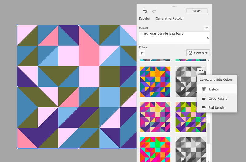 Figure 4. Deleting variations in Generative Recolor to tidy up the panel