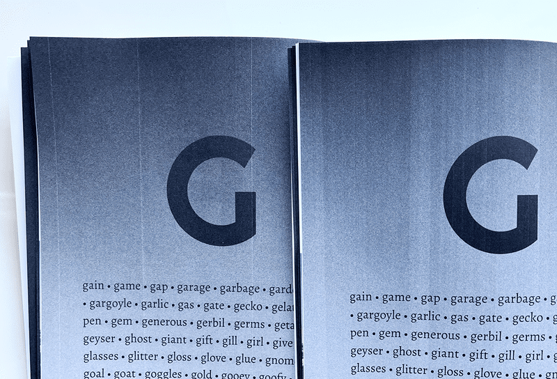 Figure 5. As with their printing of solid dark fields, Amazon KDP (left) and Blurb (right) showed streaking in gradients.