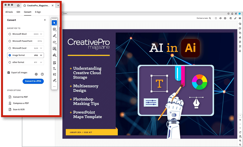 Figure 6. Exporting all images in the new Acrobat experience.