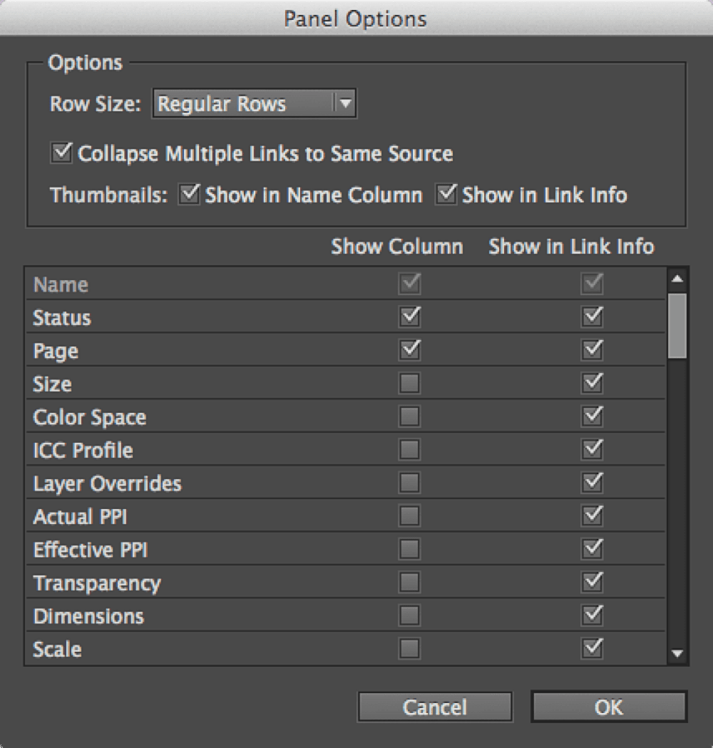 Panel options