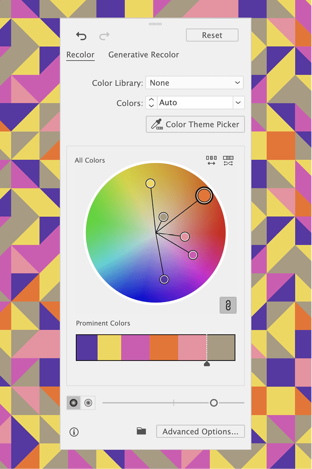 Figure 9. The randomize buttons, Brightness/Saturation slider, and Undo/Redo buttons.