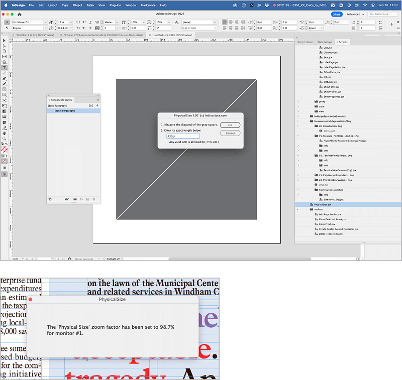 Figure 11. In this era of super-high-resolution displays that divorce view percentages from reality, let the PhysicalSize script calculate how to really see your document at the exact size with your monitor.