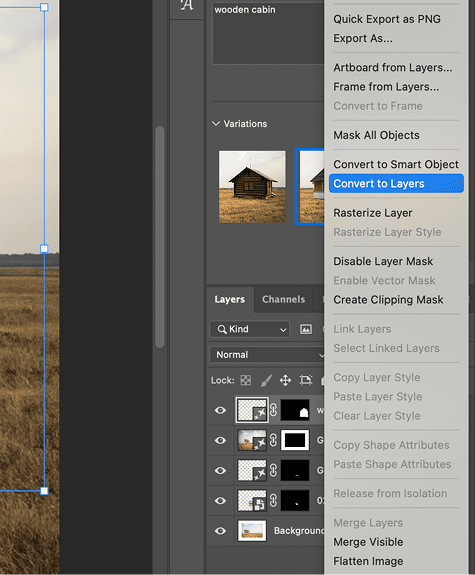 Figure 12. Right-click and choose Convert to Layers to convert the Generative Fill layer to layers.