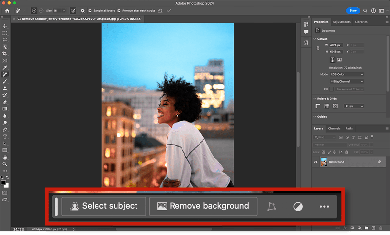 Figure 27. Make a selection around the object you want to remove. I used Select Subject in the Contextual Taskbar.