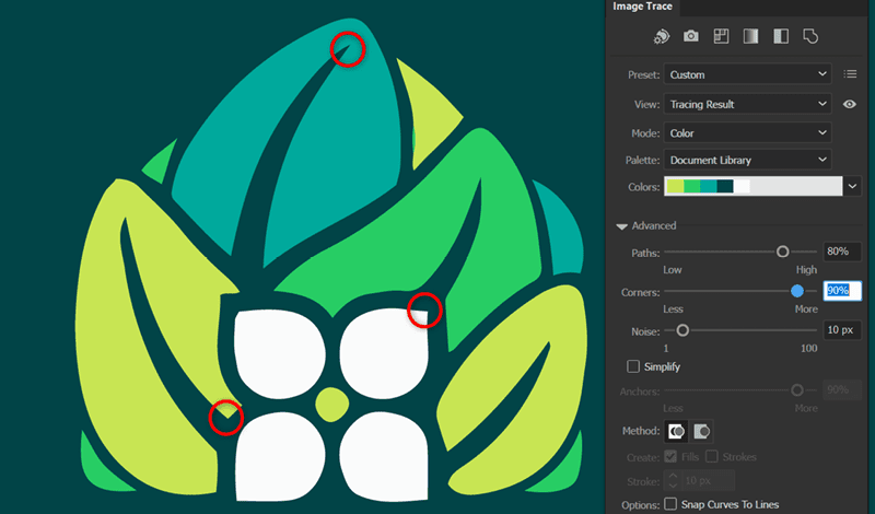 Figure 12. As you adjust the Corners setting, keep an eye on the trace preview, particularly where you know there should be sharp corners.