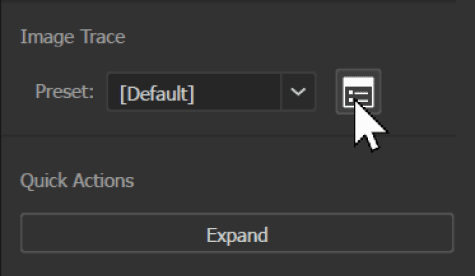 Figure 3. Locate the Menu button to open the full Image Trace panel if it’s not visible on your screen.