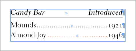 Figure 4. By default, leaders pick up the formatting of the adjacent text. You can change that by formatting the leaders separately.