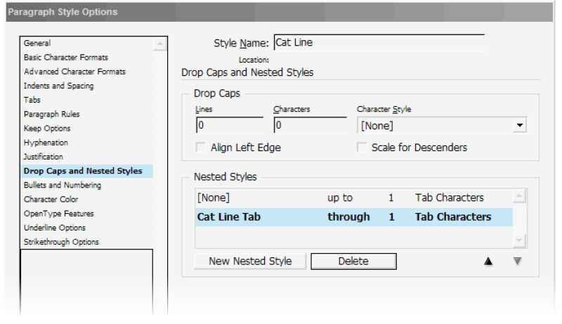 Figure 8. Edit Nested Styles in your paragraph style to apply a sequence of character styles.