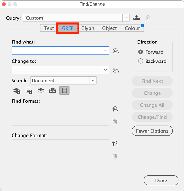 GREP Find/Change in Adobe InDesign