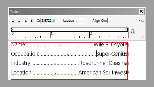 The tabs panel in Adobe InDesign
