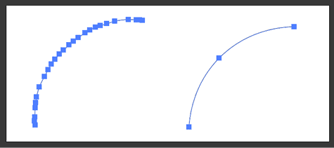 Figure 1. Editing a path with many extra points (left) is a much more tedious process than editing a cleanly built path with a minimum number of points (right).