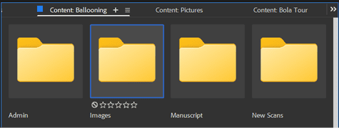 Figure 3. Three tabs in the enhanced Content panel point to different folders, like tabs in a web browser or documents in InDesign.