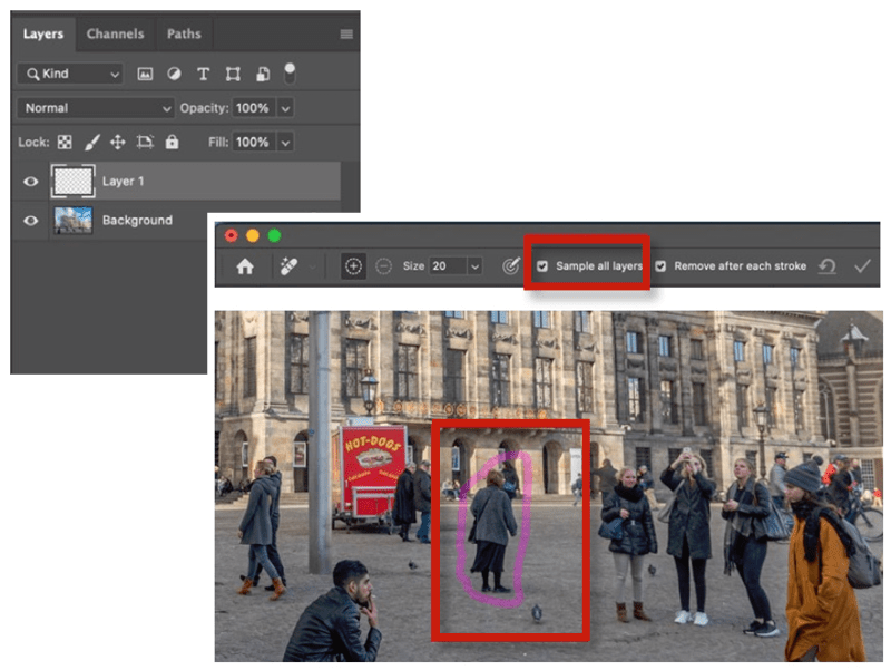 Figure 3. The Photoshop Remove tool lets you paint out what you don’t need.