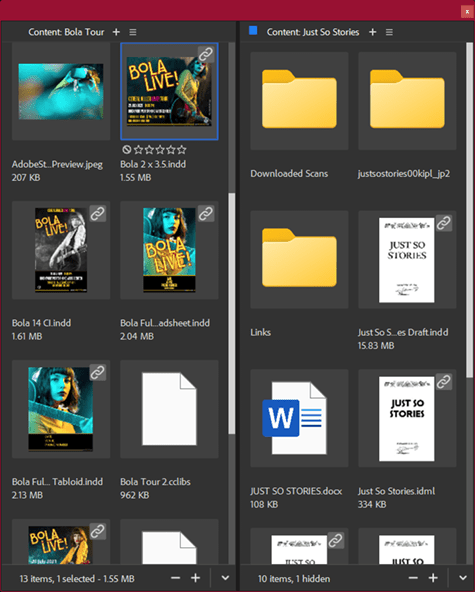 Figure 5. This floating Content panel can have tabbed or tiled Content tabs, as well as reside on a separate monitor.