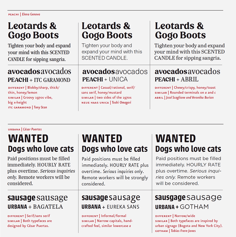Figure 6. Some sample typeface pairs