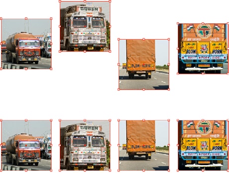 Figure 2: Aligning selected objects: Before (top) and after (bottom) clicking the Align Vertical Centers
<!--more-- srcset=
