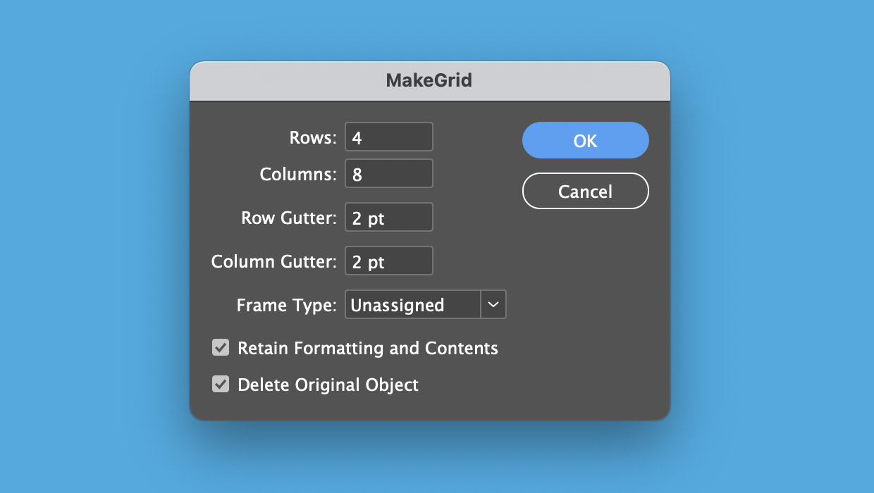 InDesign make grid script