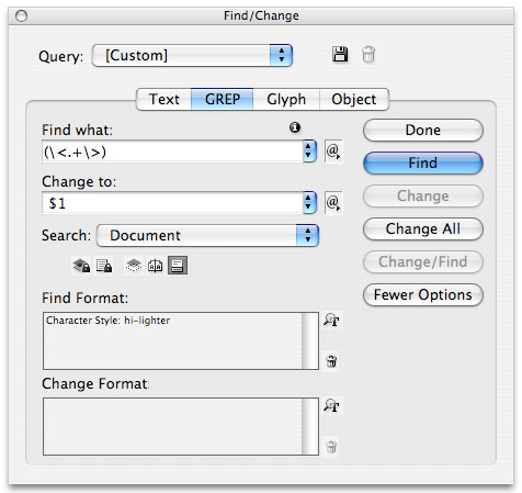 Figure 9: A little GREP never hurt anybody. This one adds spaces around any word with the highlighter character style.