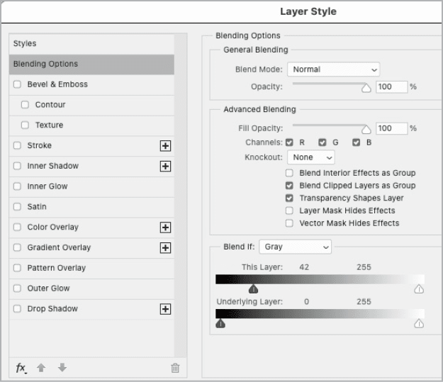Figure 11. Photoshop’s Blend If sliders