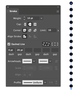 Figure 3. Stroke settings for making a dotted line in Illustrator