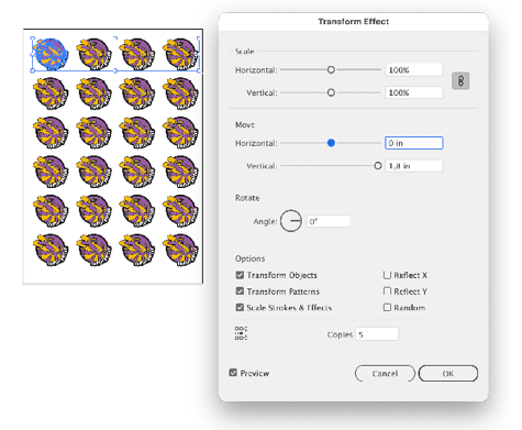 Figure 3. Make a grid by moving the rows from step 2 while making five copies.