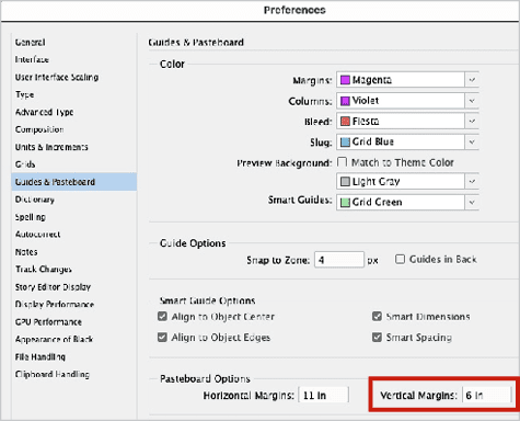 Figure 5. Setting a vertical amount of space for the pasteboard
