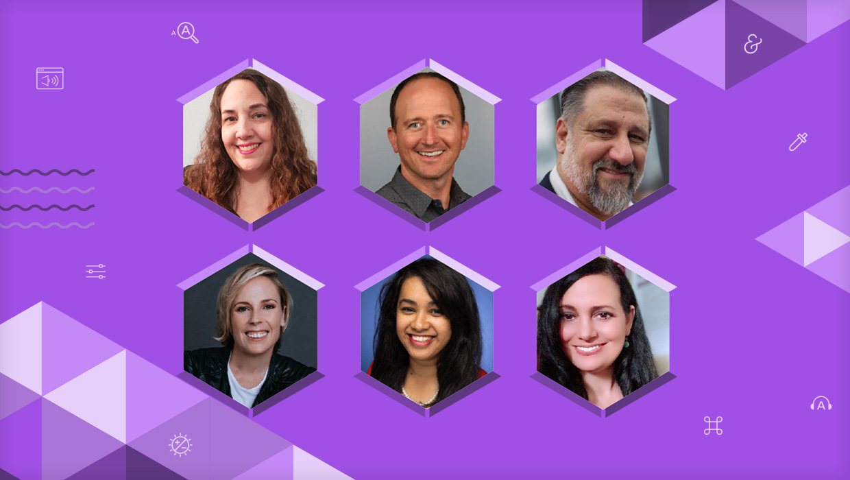 Headshots of the six presenters of the Editor's Picks for the 2024 Design + Accessibility Summit