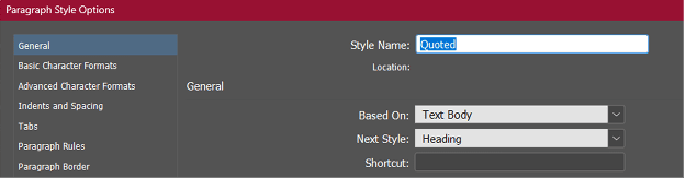 Figure 3.The Quoted paragraph style defines a Next Style of Heading.