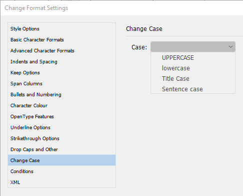 Screenshot of Change Format Settings dialog box from Find/Change 