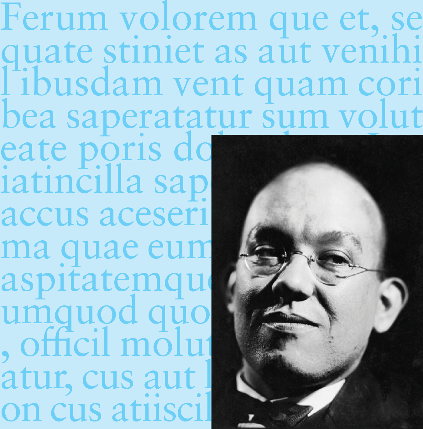 decorative text plus a black and white photo of a bald elderly caucasian man