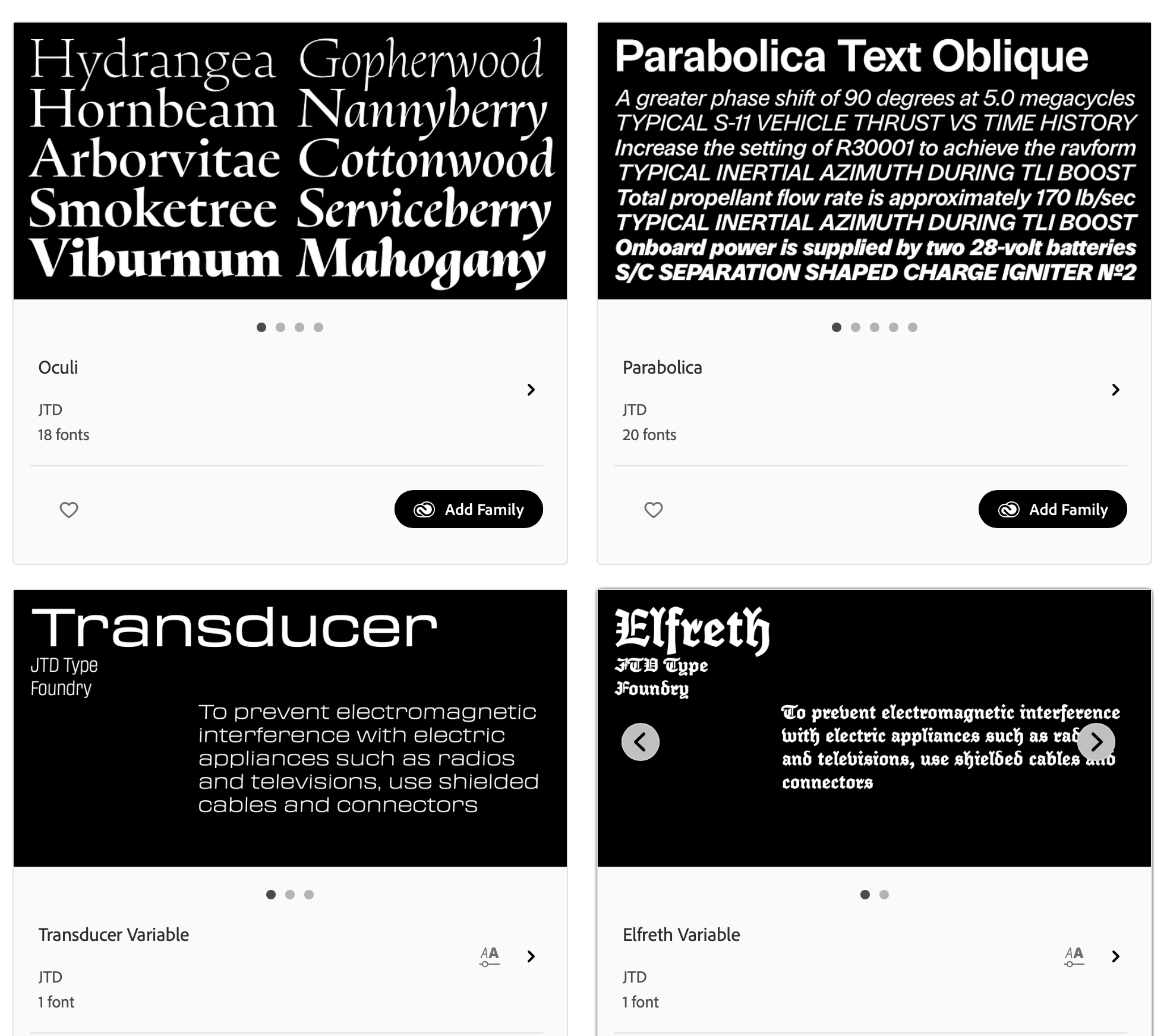 Screen shots of four type specimens