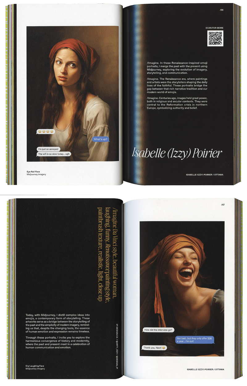 Figure 1. Poirier’s submission for the Ottawa Design Club’s Fall 2023 zine Renaissance merged history and modernity using Midjourney.