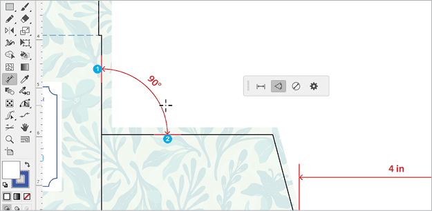 Figure 3. To add an angular dimension, click both lines, then click to place the dimension object. 