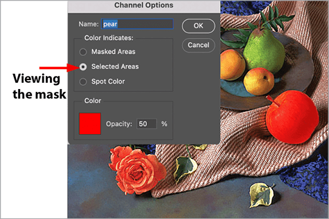 Figure 5. You can customize the color and opacity of the overlay when an alpha channel is viewed on top of the composite.