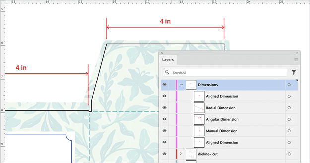 Figure 5. A new Dimensions layer is added to your document when you create a dimension object.