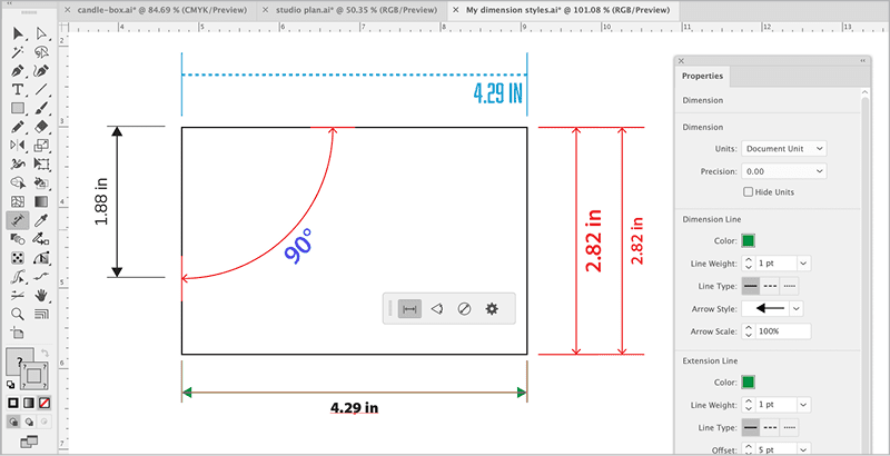 Figure 9. Having a document containing all the dimension styles you want to use is a good workaround until Adobe adds presets you can choose from.
