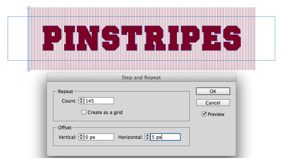 Pinstripes under text with Step and Repeat menu