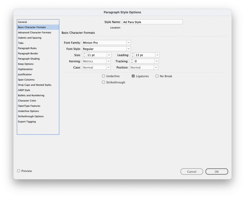 Paragraph Style Options dialog box shows type specs
<!--more--><p id=